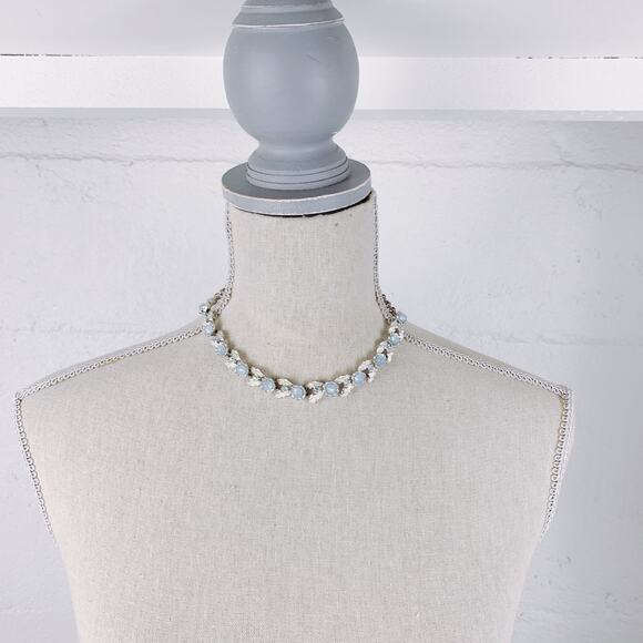 VTG Signed Judy Lee Mid Century Moonglow Lucite AB Rhinestone Silver Tone Choker - Picture 3 of 16